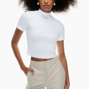 BABATON ARITZIA WOMENS GONZALO HIP T SHIRT RIBBED MOCK NECK WHITE MEDIUM